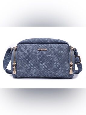 NWT! PRETTYZYS Faux Textured Leather Crossbody Bag, DENIM BLUE